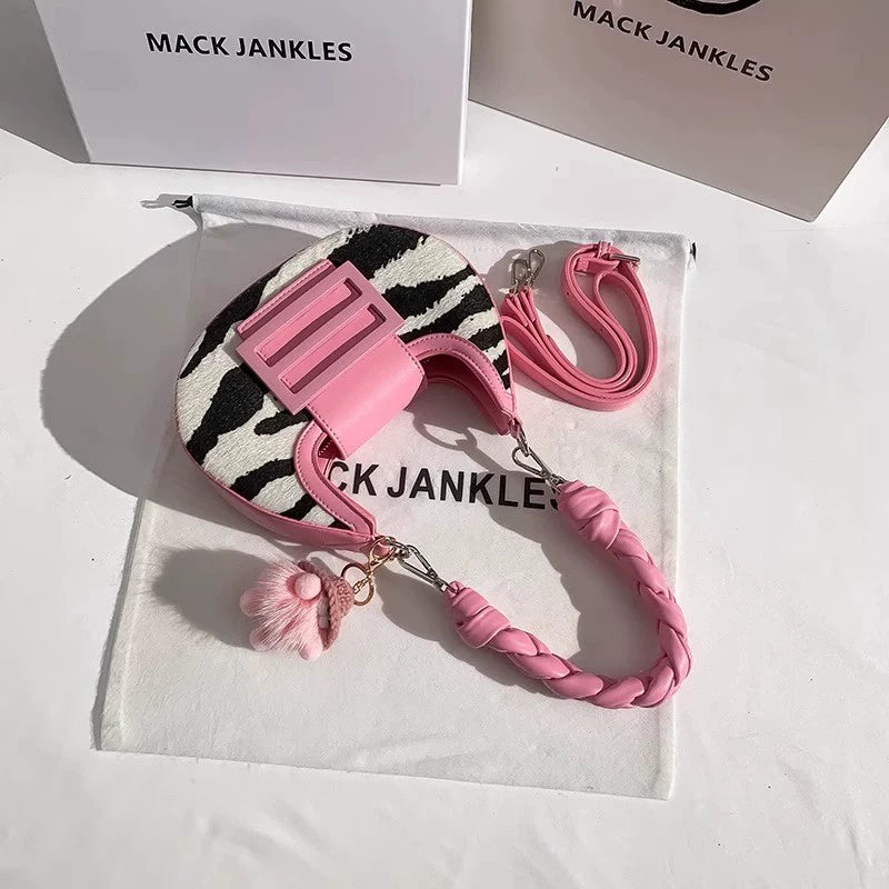 Mack Jankles Zebra Print & Pink Braided Handle Shoulder Bag