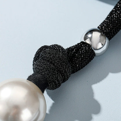 Chic Black Cord & Knot Pearl Statement Necklace