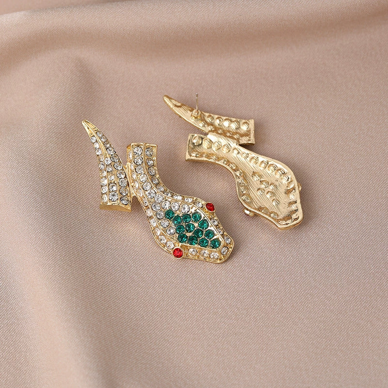 Glamorous Gold Snake Rhinestone Choker & Earring Set