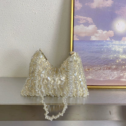 Chic Pearl-Embellished Shoulder Bag | Elegant Evening Handbag