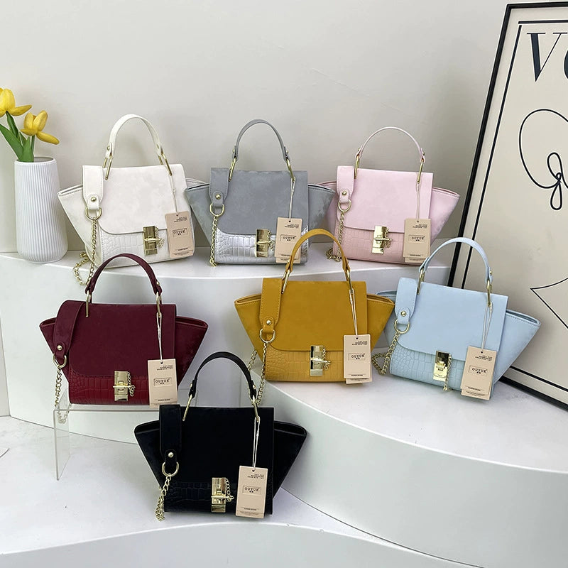 Chic Faux Suede & Croc Handbags with Gold Chain Detail