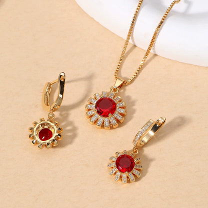 Elegant Red Zircon & Gold-Tone Jewelry Set