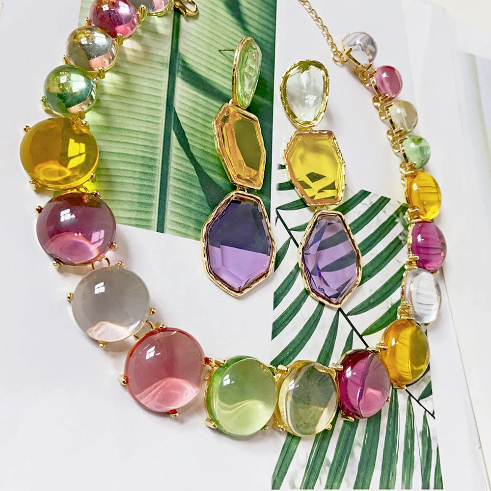 Vibrant Multi-Gemstone Statement Necklace & Drop Earrings