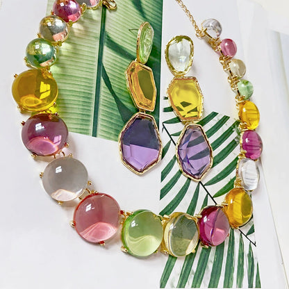 Vibrant Multi-Gemstone Statement Necklace & Drop Earrings