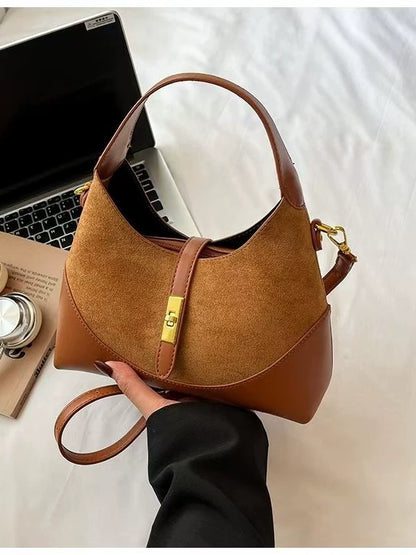 Chic Black Suede & Leather Hobo Handbag