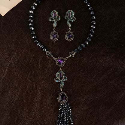 Vintage Amethyst Tassel Necklace & Dangle Earring Set