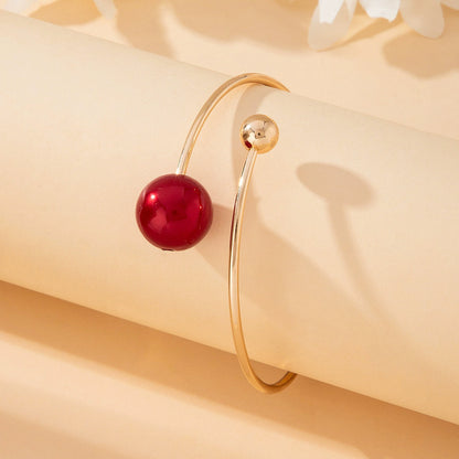 Modern Gold-Tone Red Sphere Choker & Cuff Bracelet Set