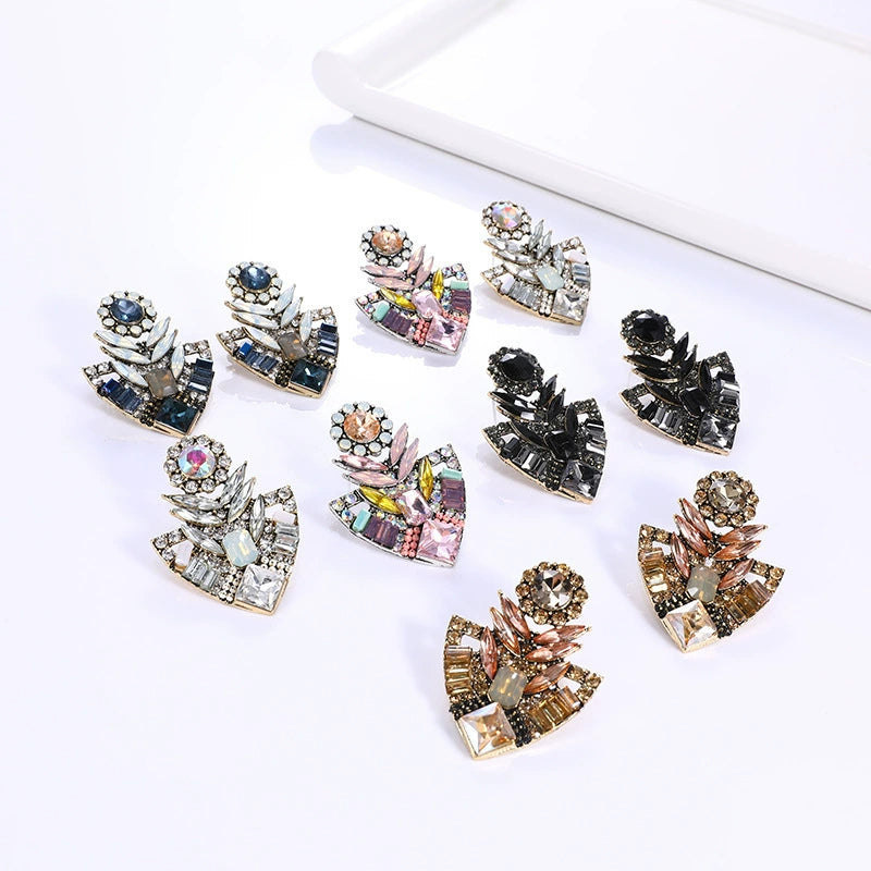 Luxury Geometric Crystal Statement Stud Earrings