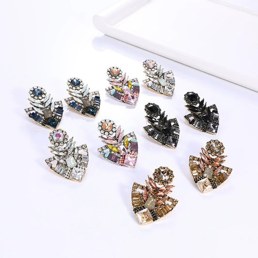 Luxury Geometric Crystal Statement Stud Earrings