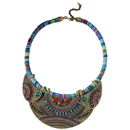 Bohemian Ethnic Statement Choker Necklace with Gemstones
