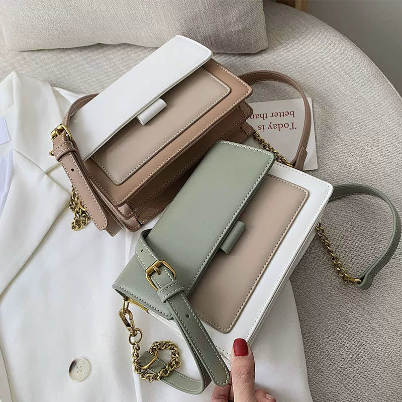 Chic Color-Block Faux Leather Crossbody Bag