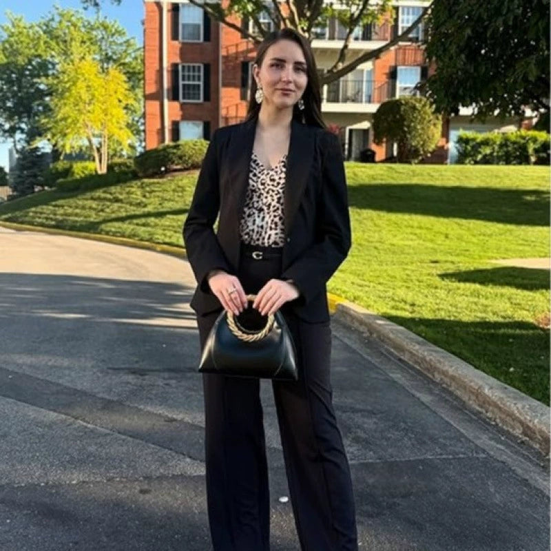 Luxury Black Trapezoid Bag with Golden Laurel Handle