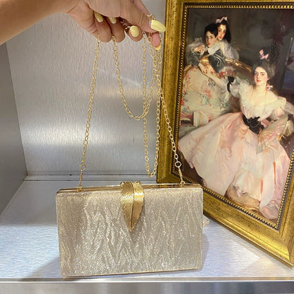 Elegant Shimmer Evening Clutch Bag with Gold Leaf Clasp