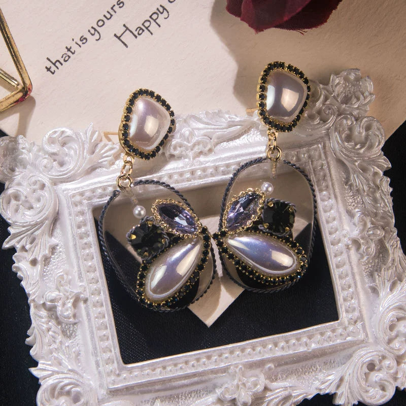 Vintage-Inspired Pearl & Crystal Dangle Statement Earrings