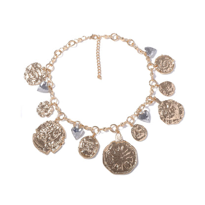 Boho Coin & Heart Charm Statement Necklace