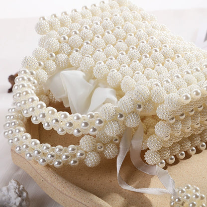 Elegant White Pearl Beaded Top-Handle Mini Handbag