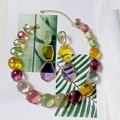Vibrant Multi-Gemstone Statement Necklace & Drop Earrings