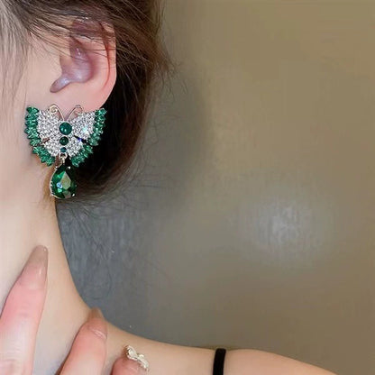 Emerald & Zircon Butterfly Statement Necklace & Earring Set