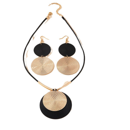 Chic Gold & Black Circle Statement Necklace & Earrings