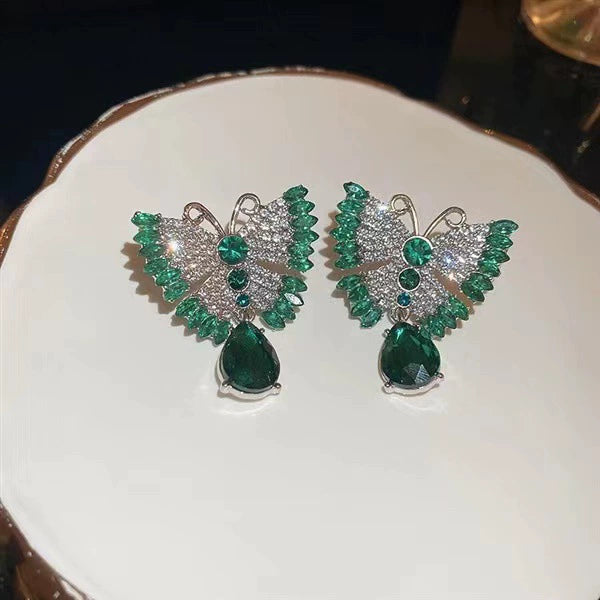 Emerald & Zircon Butterfly Statement Necklace & Earring Set