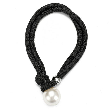 Chic Black Cord & Knot Pearl Statement Necklace