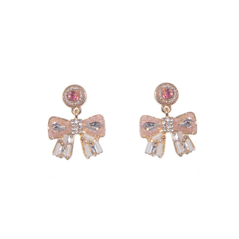 Elegant Pink Bow Crystal Dangle Earrings for Women