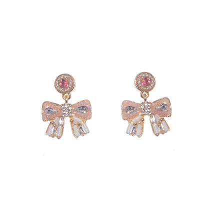 Elegant Pink Bow Crystal Dangle Earrings for Women