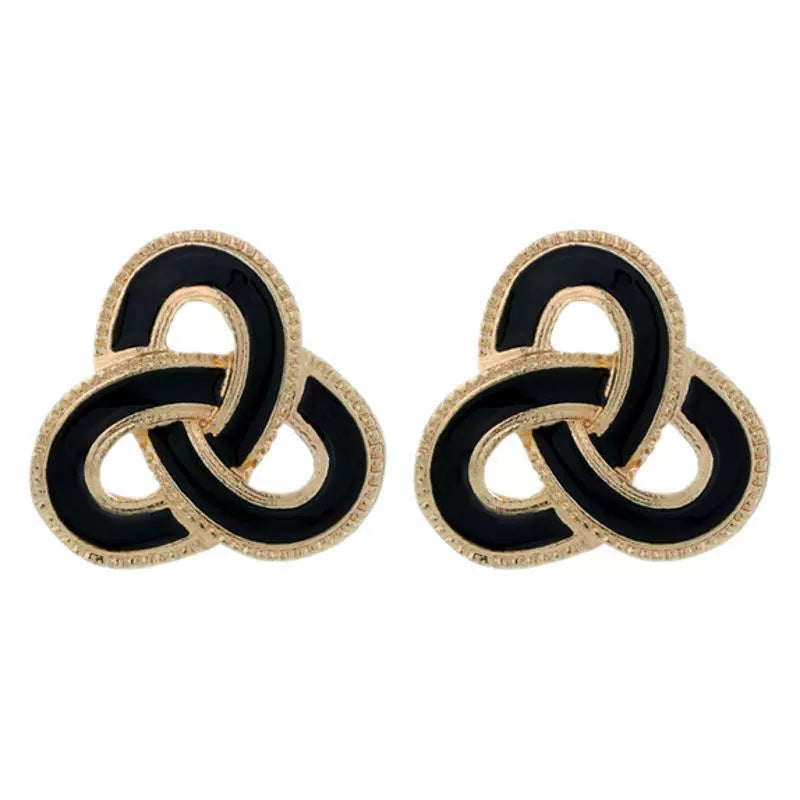 Elegant Gold-Tone Black Enamel Celtic Knot Necklace