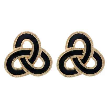 Elegant Gold-Tone Black Enamel Celtic Knot Necklace