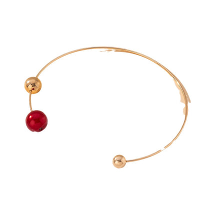Modern Gold-Tone Red Sphere Choker & Cuff Bracelet Set