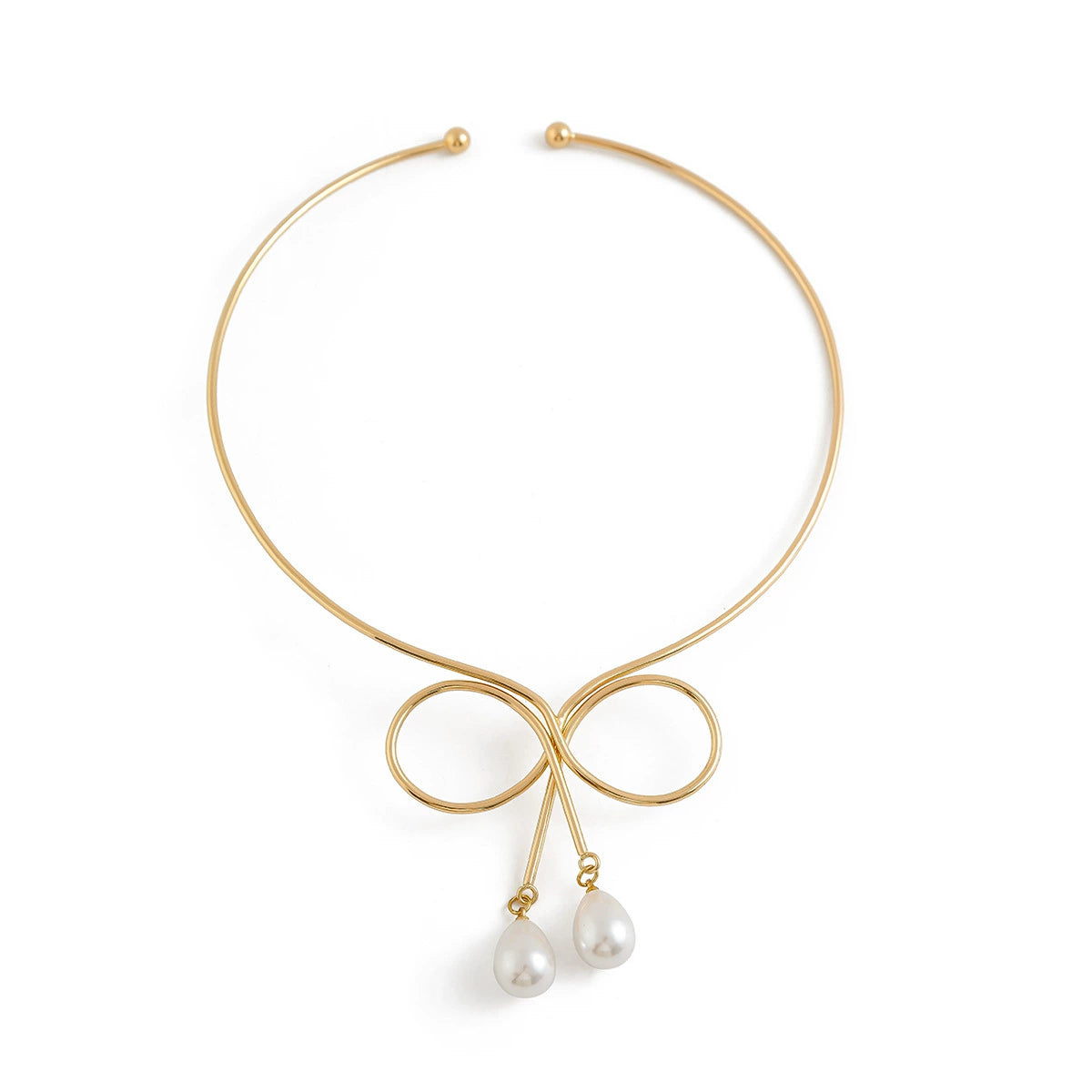 Elegant Gold Bow Pearl Choker Necklace | Chic Modern Design