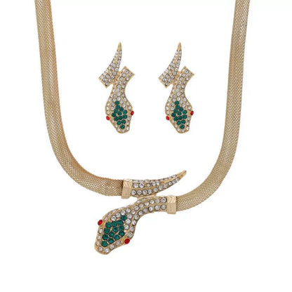 Glamorous Gold Snake Rhinestone Choker & Earring Set