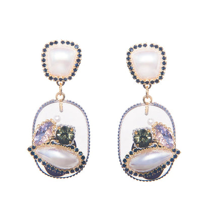 Vintage-Inspired Pearl & Crystal Dangle Statement Earrings