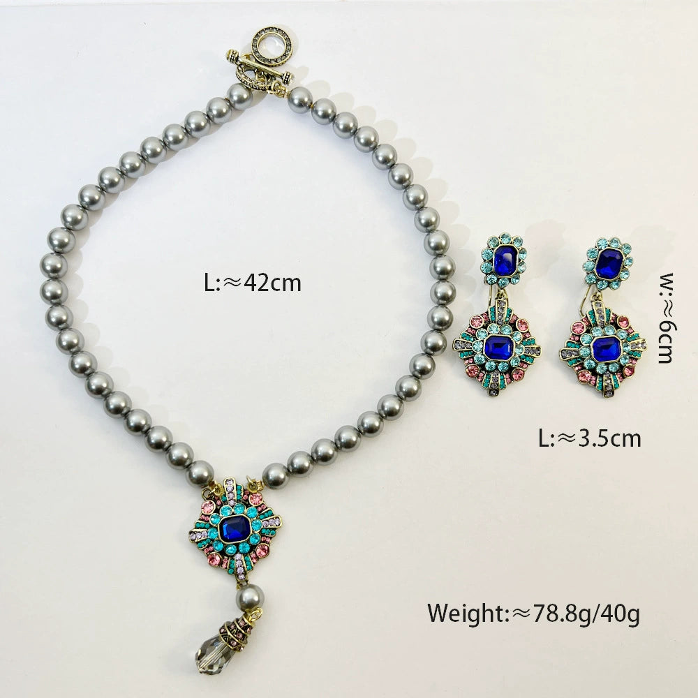 Vivente Royal Blue Gemstone & Pearl Vintage Jewelry Set
