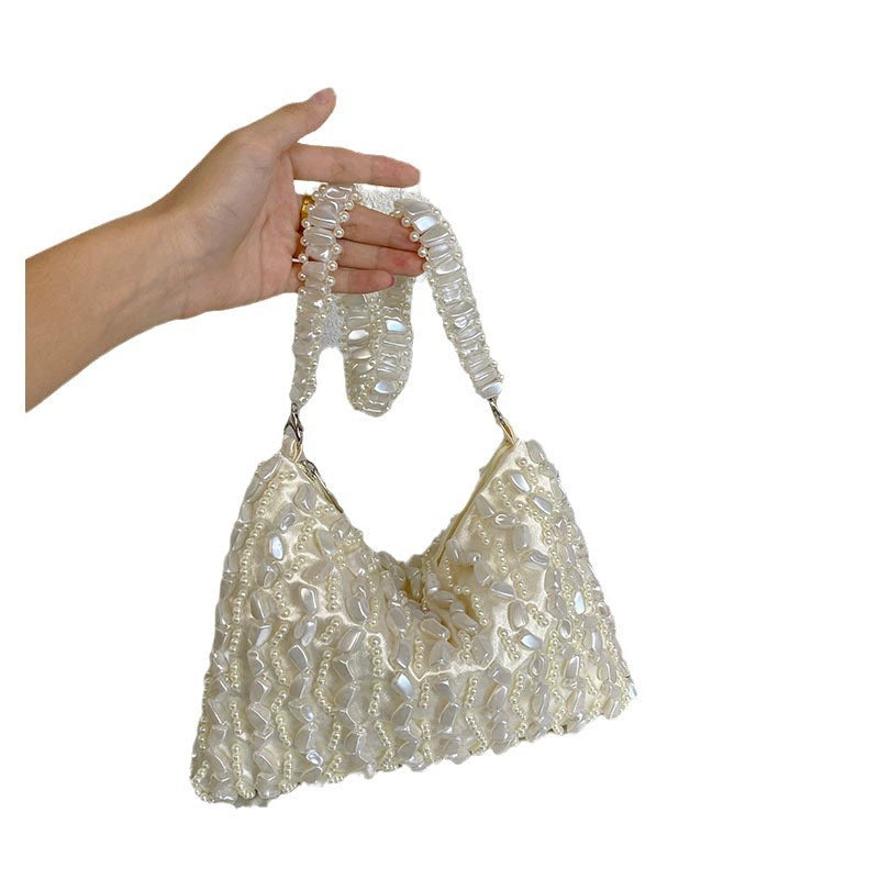 Chic Pearl-Embellished Shoulder Bag | Elegant Evening Handbag