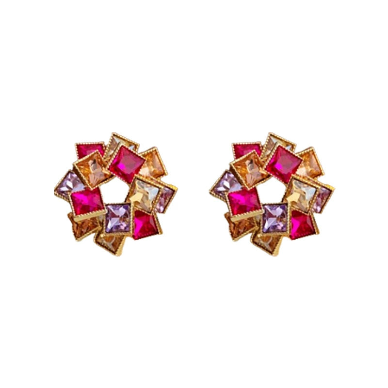 Vibrant Multicolored Crystal Cluster Stud Earrings