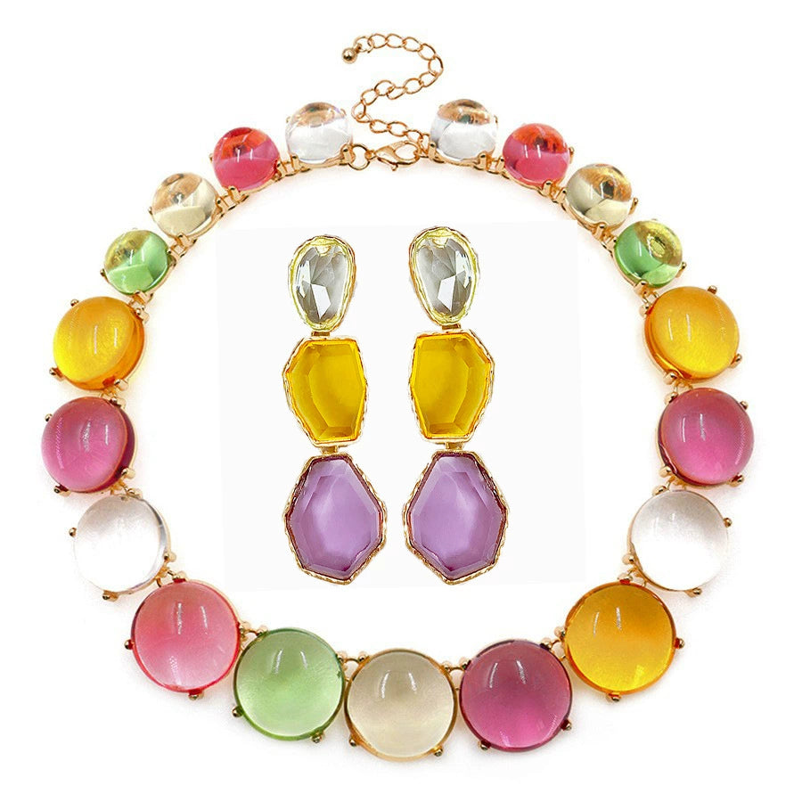 Vibrant Multi-Gemstone Statement Necklace & Drop Earrings