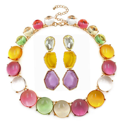 Vibrant Multi-Gemstone Statement Necklace & Drop Earrings