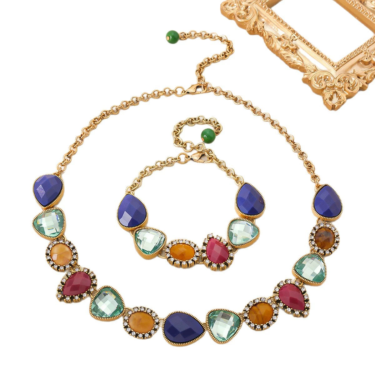 Multi-Gemstone Statement Necklace & Bracelet Set