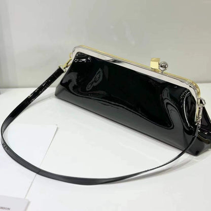 Retro Glam Brown Patent Leather Shoulder Bag with Frame Clasp