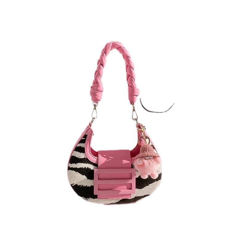 Mack Jankles Zebra Print & Pink Braided Handle Shoulder Bag
