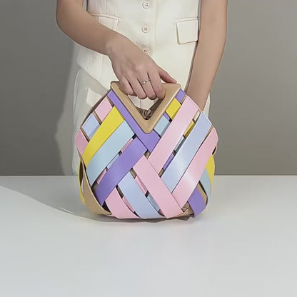 Luxe Metallic Woven Gold Silver Clutch with Triangle Handle