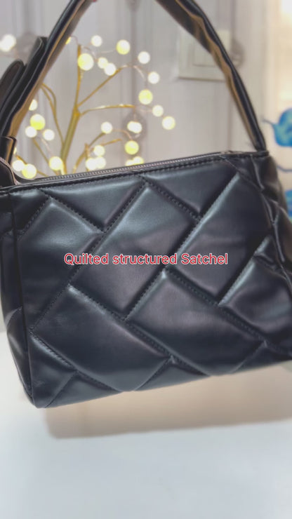 Women Black Quilted Structured Satchel