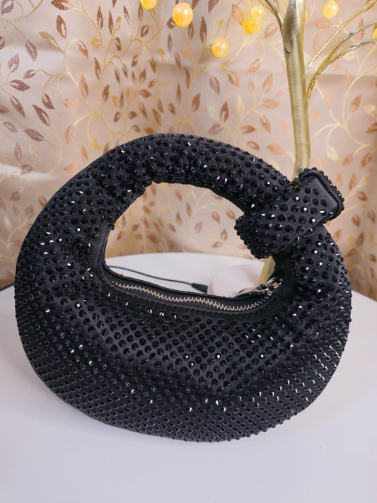 Party wear black sequenced dotted hobo bag