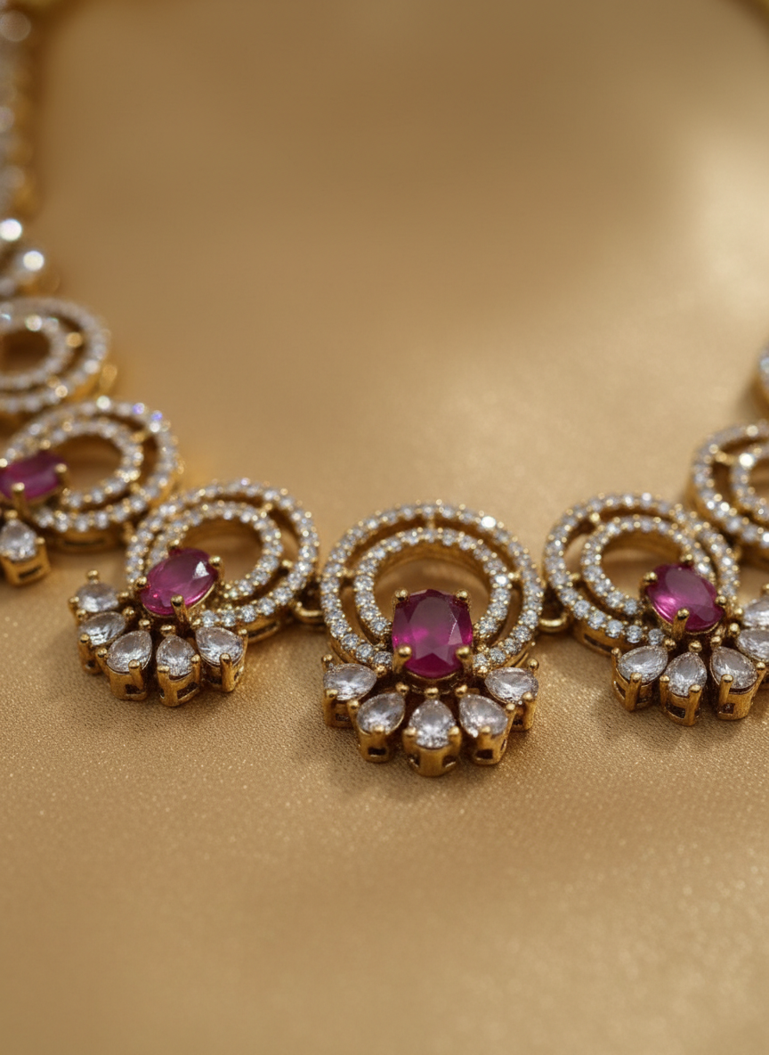 Elegant Ruby AD Gold Plated Necklace & Earring Set