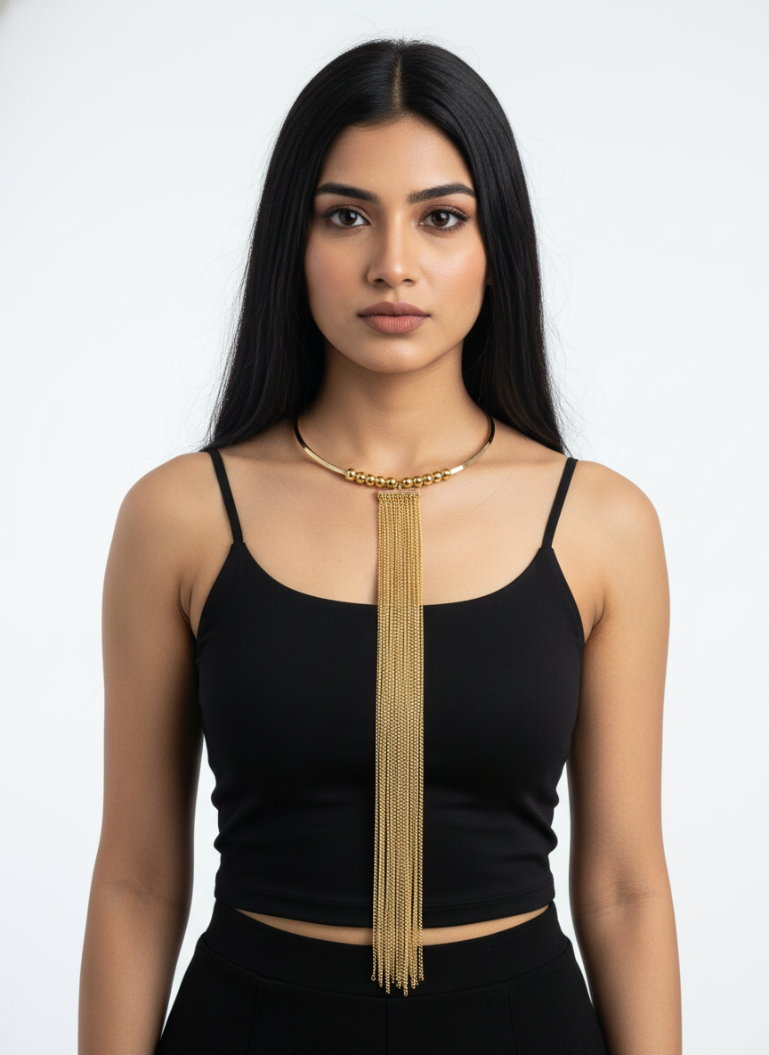 Anti-Tarnish Gold Tassel Choker Necklace | Waterproof Statement Jewelry