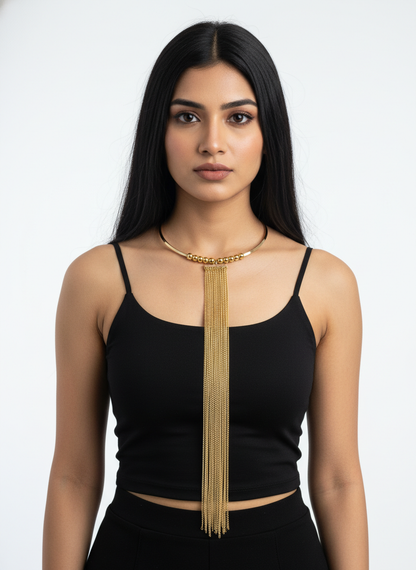 Anti-Tarnish Gold Tassel Choker Necklace | Waterproof Statement Jewelry