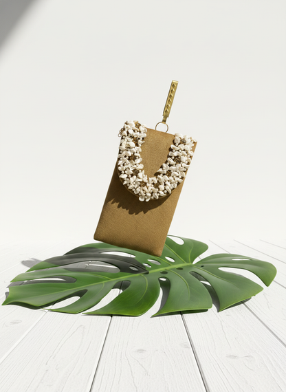 Luxury Baroque Pearl Velvet Mobile Clutch with Golden Wristlet