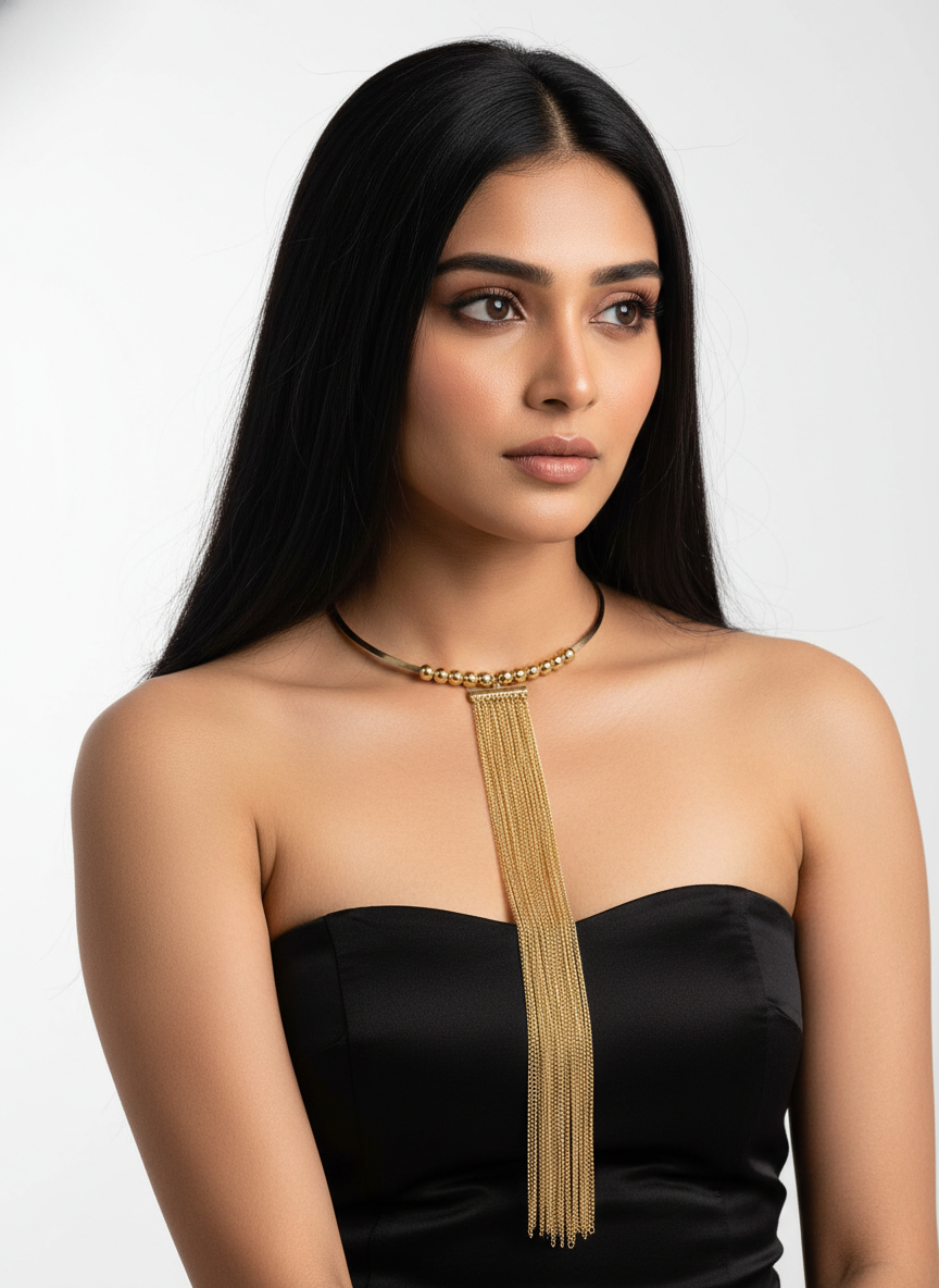 Anti-Tarnish Gold Tassel Choker Necklace | Waterproof Statement Jewelry