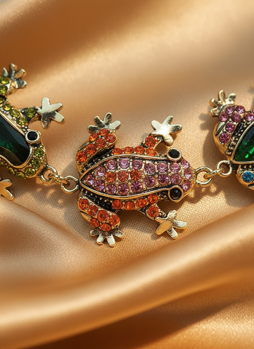 Multi-Color Crystal Frog Statement Necklace | Whimsical Animal Jewelry
